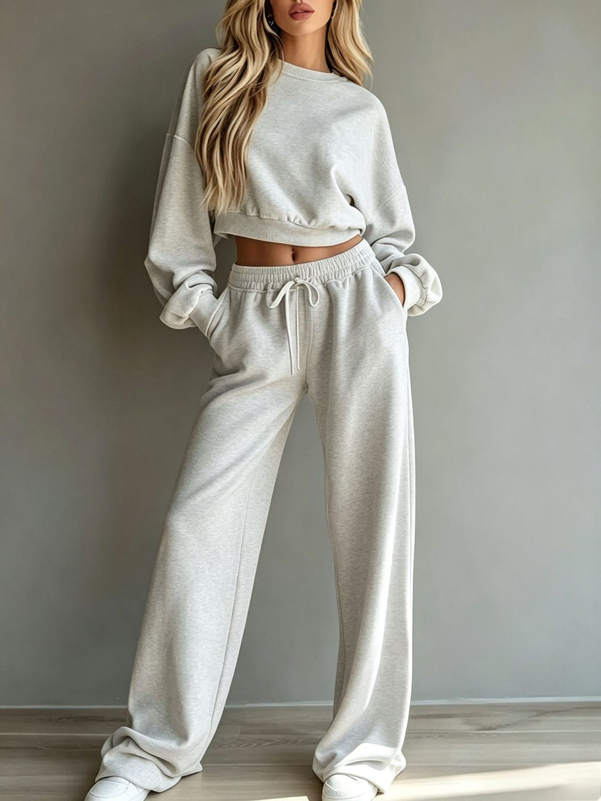 Women’s Casual Hooded Sweatshirt & Wide-Leg Pants Set – Long-Sleeve Two-Piece Sports Outfit