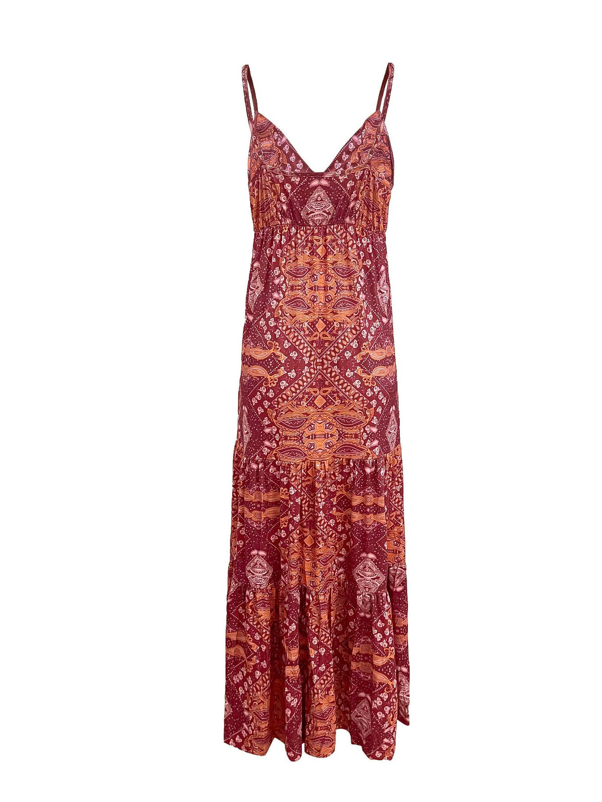 Women's Summer Boho Floral Print High-Waist V-Neck Spaghetti Strap Loose Maxi Dress