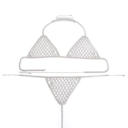 Lingerie Nightclub Body Chains – Diamond Rhinestone Bra and Panties Set