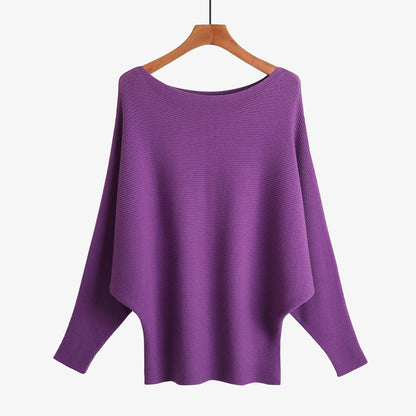 Women’s Halter Neck Batwing Knit Pullover Top – Stretchy Relaxed-Fit Casual Sweater