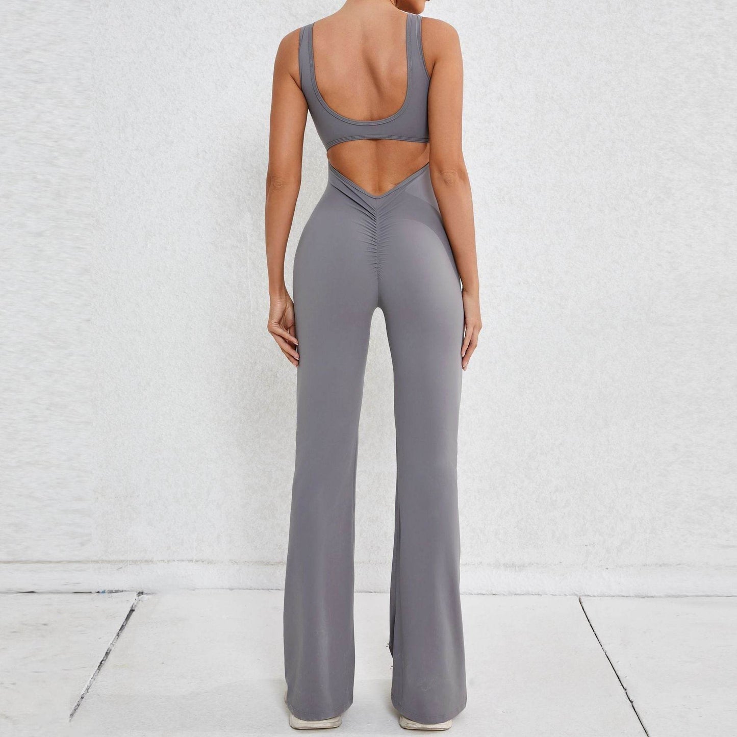 Hollow Back Workout Jumpsuit Sports Athleisure Yoga Wide Leg Jumpsuit