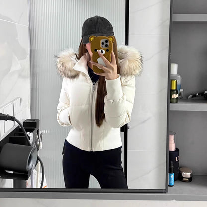 Women's Thickened Fleece-Lined Slim-Fit Cotton Coat with Detachable Faux Fur Collar