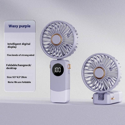 Handheld Fan Digital Display Hanging Neck Folding Charging