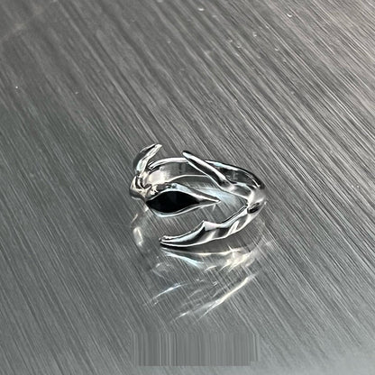 Irregular Shaped Black Onyx Metal Ring Street Tide Special-interest Design High Sense unisex