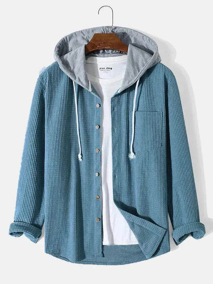 Men's Autumn And Button down Waffle Hoodie Cardigan