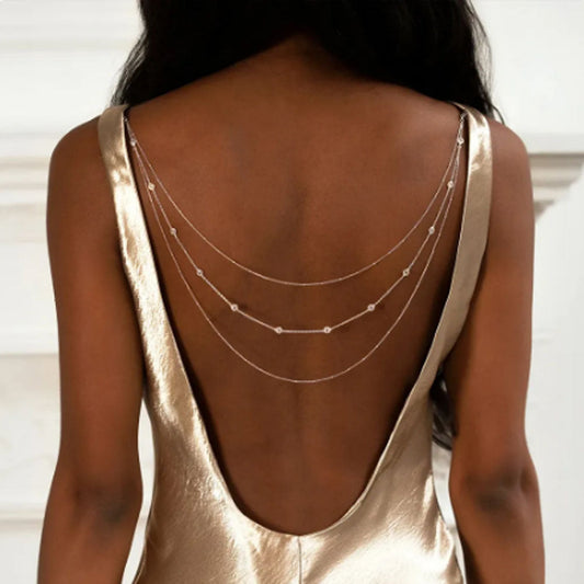 Chaînes de corps simples à diamants incrustés pour femmes, chaînes de dos multicouches sans dossier