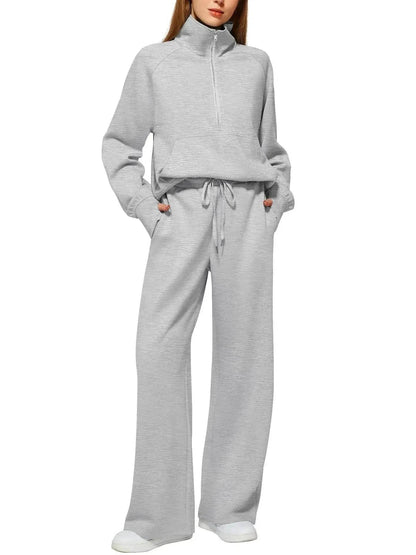 Plain Women Matching Casual Winter Tracksuit set - joggers and hoodie set for women