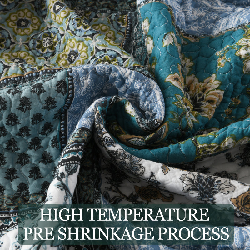 Reversible Cotton Quilt Bedspread Set – Vintage Floral Patchwork 3-Piece All-Season Bedding