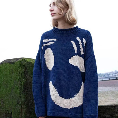 Ugly Christmas Knitted Sweater Women's Long-sleeved Round Neck Yarn-dyed Printed Top Women's