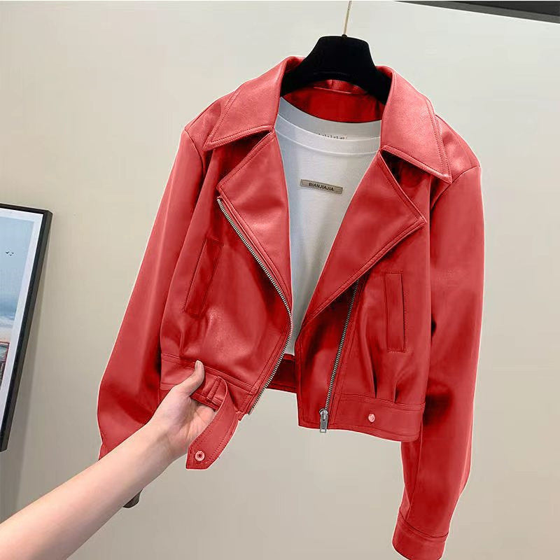 Women's Cropped PU Leather Jacket