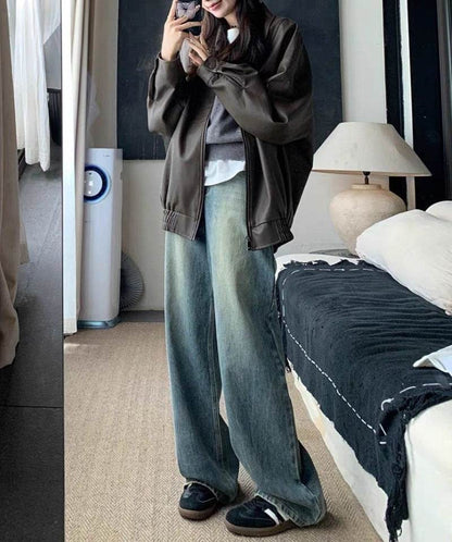 Retro Design Wide Leg Pants High Waisted Boyfriend Jeans