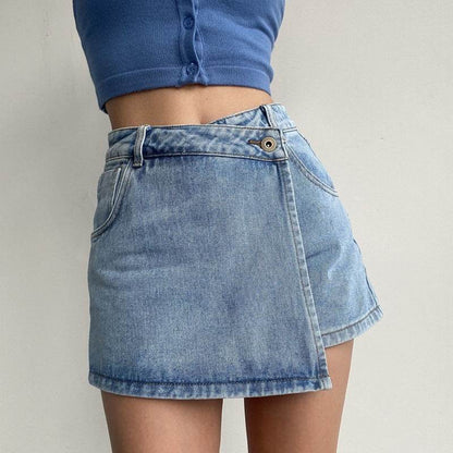 Elegant Anti-exposure Irregular Mini Denim Skirt