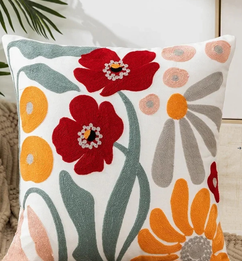 Decorative Floral Embroidered Pillow Cover