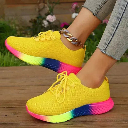 Baskets arc-en-ciel - Chaussures en maille à lacets avec semelle arc-en-ciel Chaussures de marche mode sport sneakers pour femme