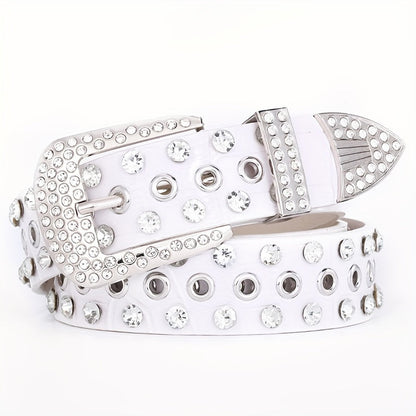 Sparkling Hollow Out Rhinestone Belt Solid Color PU Leather Belt Hip Hop Jeans Pants Belt Y2K Cowboy Cowgirl Belt For Women & Men