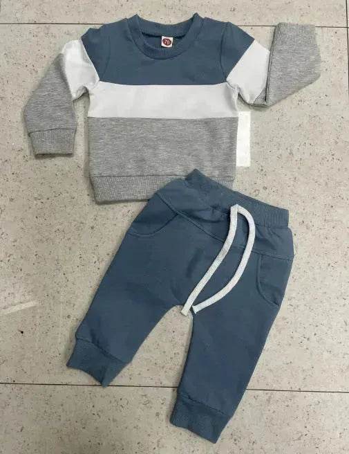 Boy's color Stitching Long Sleeve Trousers Suit Two piece for boys