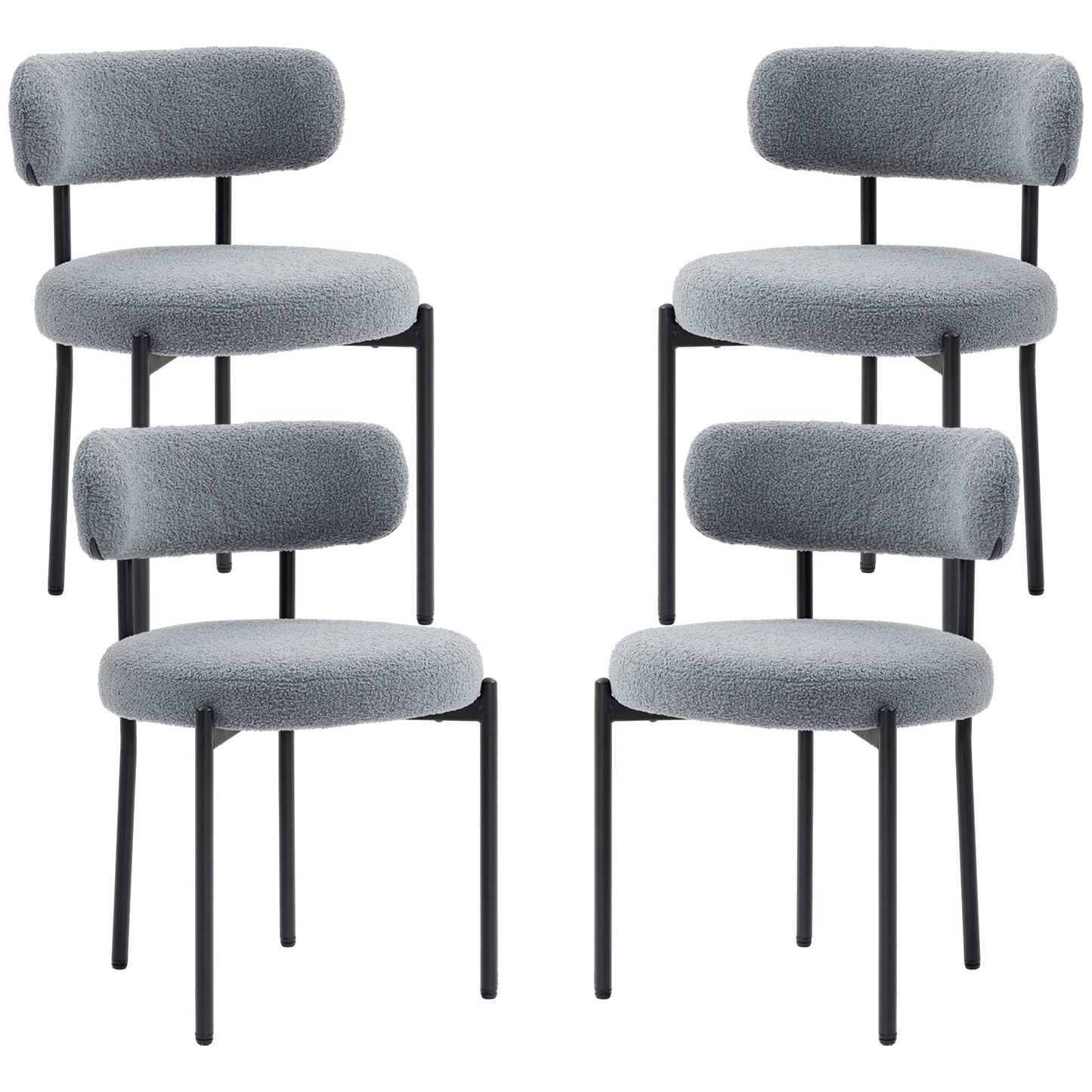 Cruz Modern Dining Chairs with Berber-Fleece Back-Set of 4-Grey