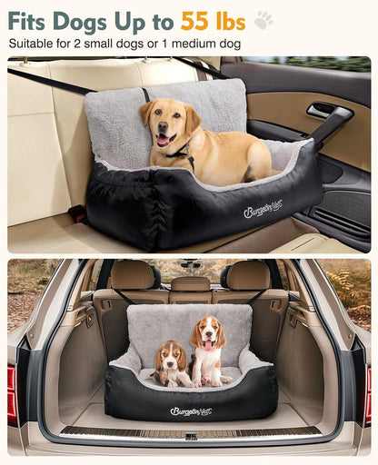 Dog Car Seat for Medium/Large Dogs under 55 Lbs, Soft Pet Car Travel Home Bed, Fully Detachable and Washable Booster Carseats with Storage Pockets and Clip-On Leash Portable Carrier,Black