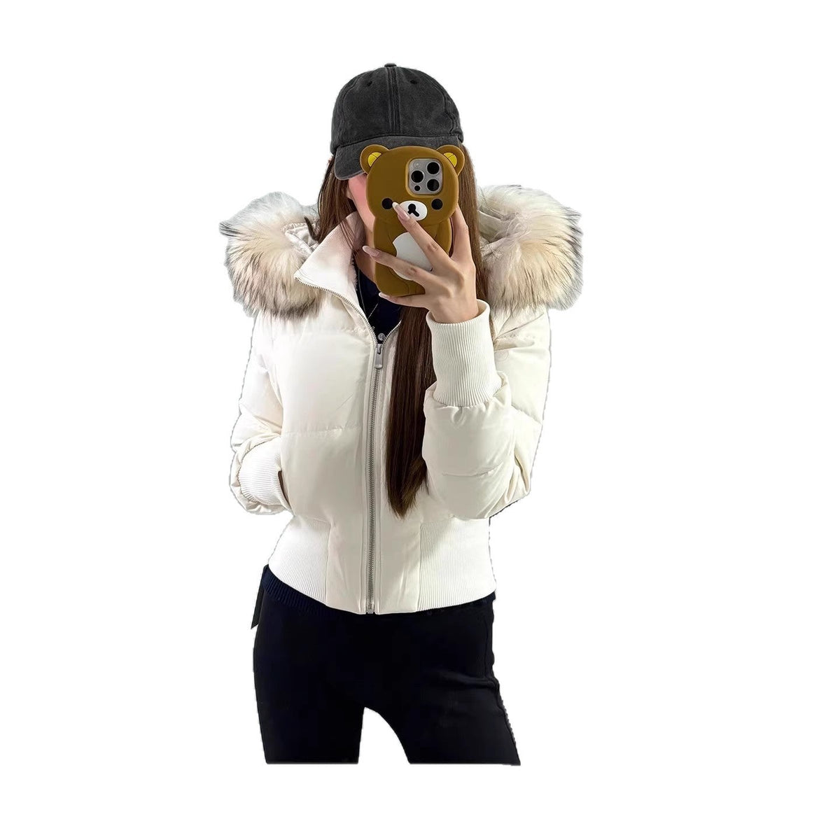 Women's Thickened Fleece-Lined Slim-Fit Cotton Coat with Detachable Faux Fur Collar