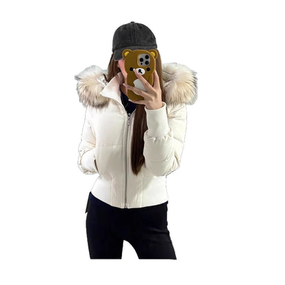 Women's Thickened Fleece-Lined Slim-Fit Cotton Coat with Detachable Faux Fur Collar