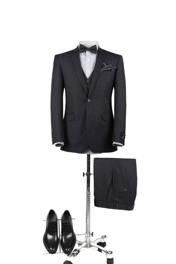 BUILD YOUR PACKAGE: Charcoal Slim Fit Suit (Package Includes 2 Pc Suit, Shirt, Necktie or Bow Tie, Matching Pocket Square, & Shoes)