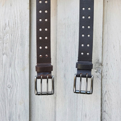 Brown Double Hole Full Grain Leather Belt