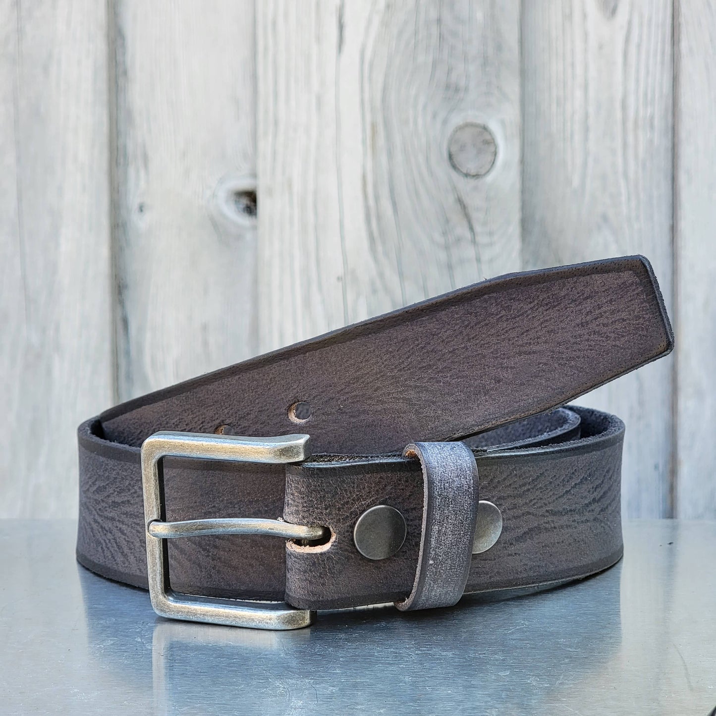 The Mountain Belt - Grey Leather Belt with Charred Edges