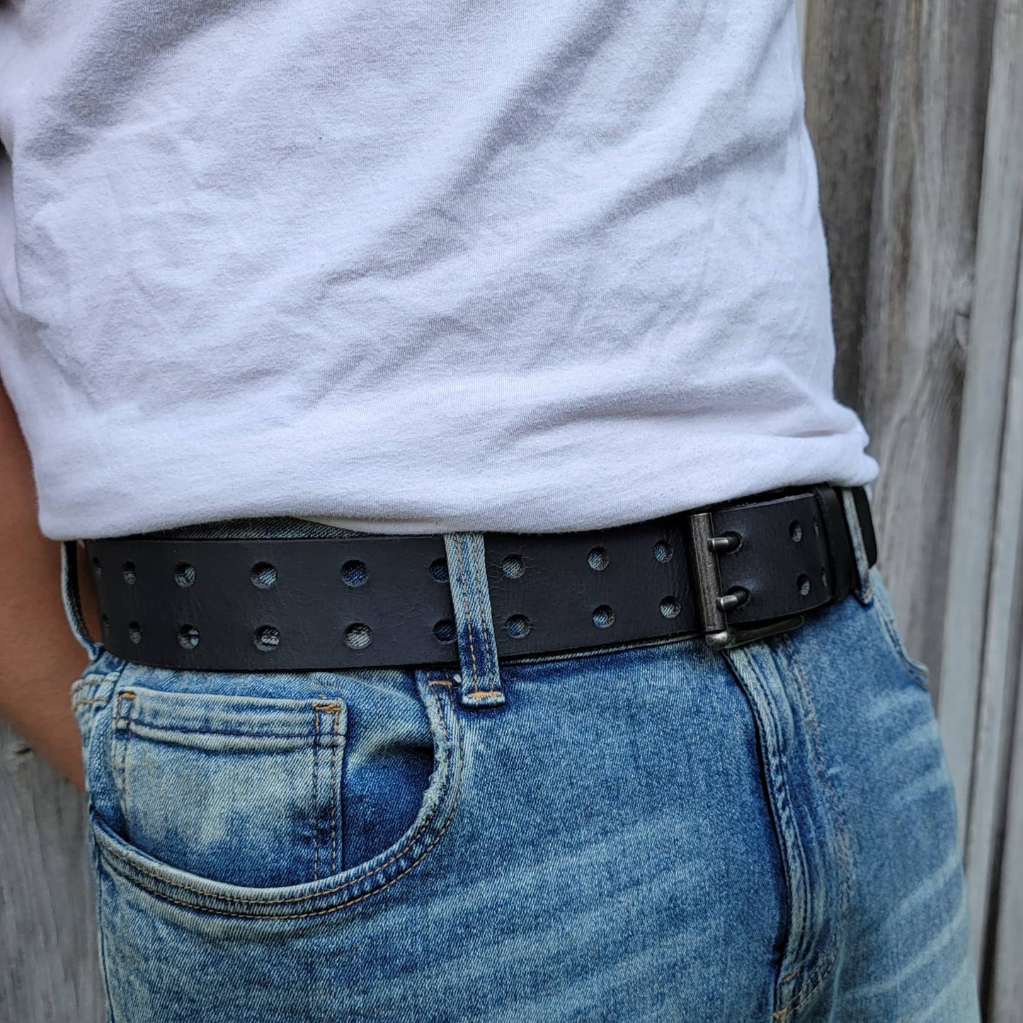 Black Double Hole Full Grain Leather Belt