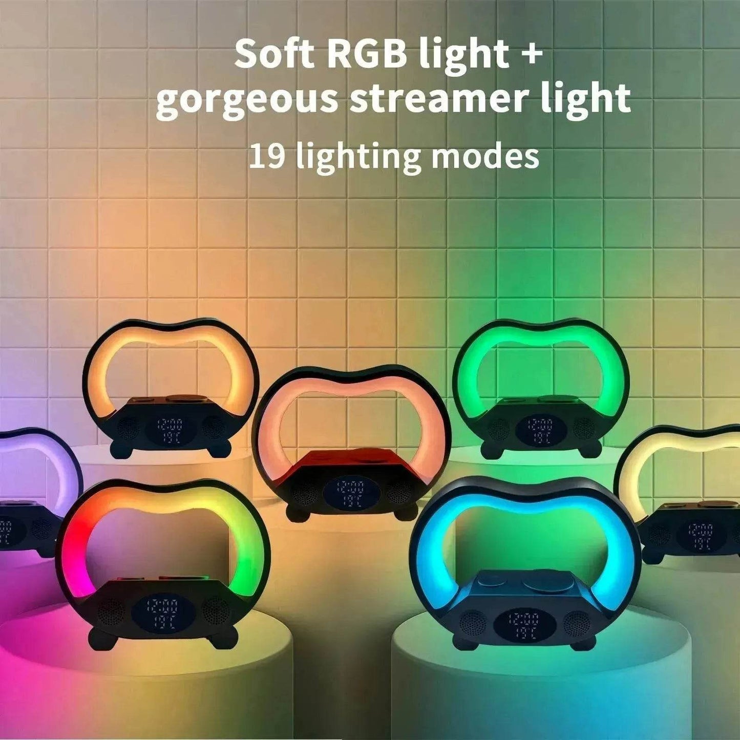 Lampe de table LED Chargeur sans fil multifonction Veilleuse Haut-parleur Bluetooth