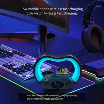 Lampe de table LED Chargeur sans fil multifonction Veilleuse Haut-parleur Bluetooth