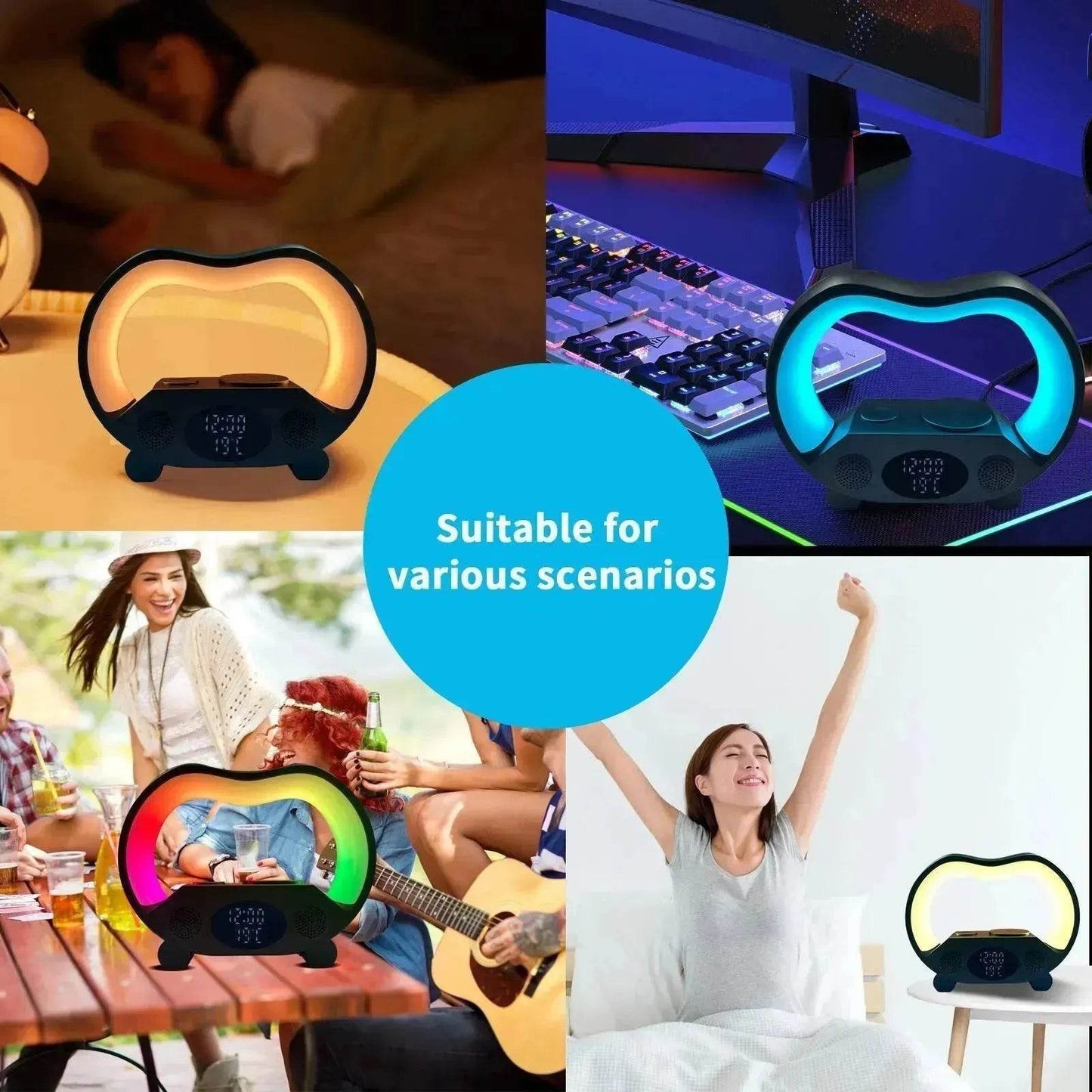Lampe de table LED Chargeur sans fil multifonction Veilleuse Haut-parleur Bluetooth