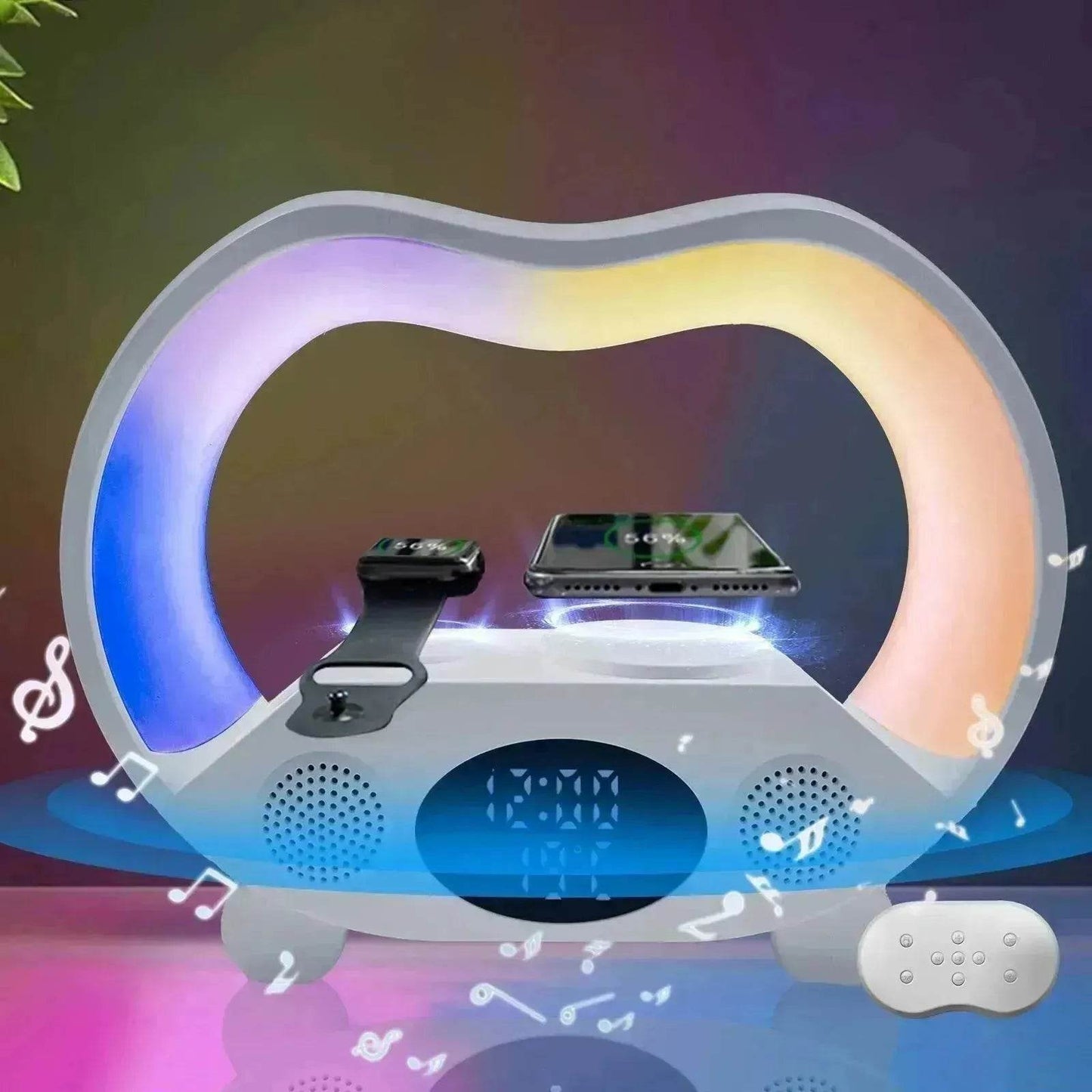 Lampe de table LED Chargeur sans fil multifonction Veilleuse Haut-parleur Bluetooth