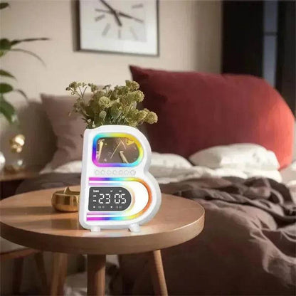 2025 New B-Shaped Portable Bluetooth Speaker Multifunctional Smart Music Rhythm LED Lighting Phone Wireless Charger TF Card AUX Input Standard Mode