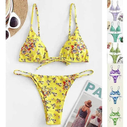 2025 Summer Vibe Flowers Print  Charming Bikini for Beach Swimming Fashion Push Up Swimsuit Womens Clothing