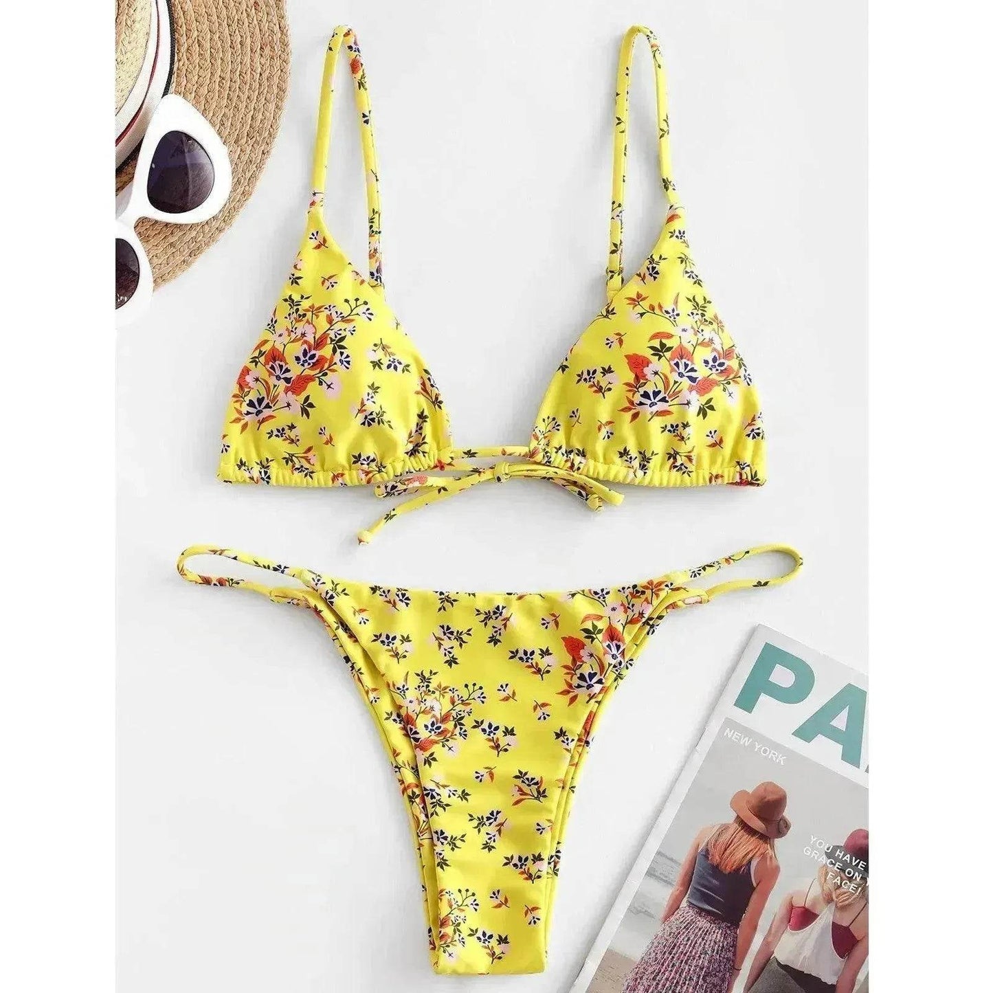 2025 Summer Vibe Flowers Print  Charming Bikini for Beach Swimming Fashion Push Up Swimsuit Womens Clothing