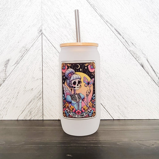 My Last Flying Fuck Frosted Can with Bamboo Lid | Tarot Card Glass Can
