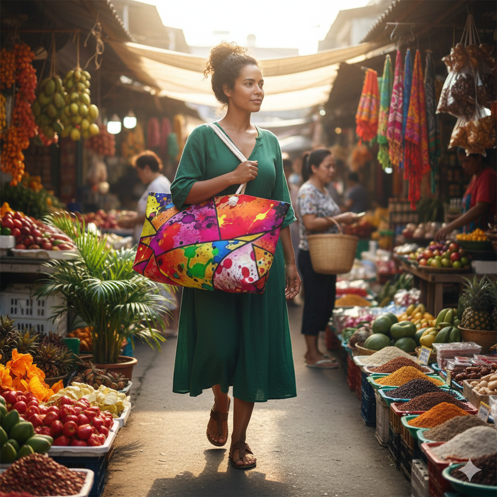 Sac de voyage coloré à motifs géométriques et éclaboussures de peinture | Fourre-tout de voyage éclatant | Grand fourre-tout