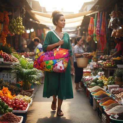 Sac de voyage coloré à motifs géométriques et éclaboussures de peinture | Fourre-tout de voyage éclatant | Grand fourre-tout