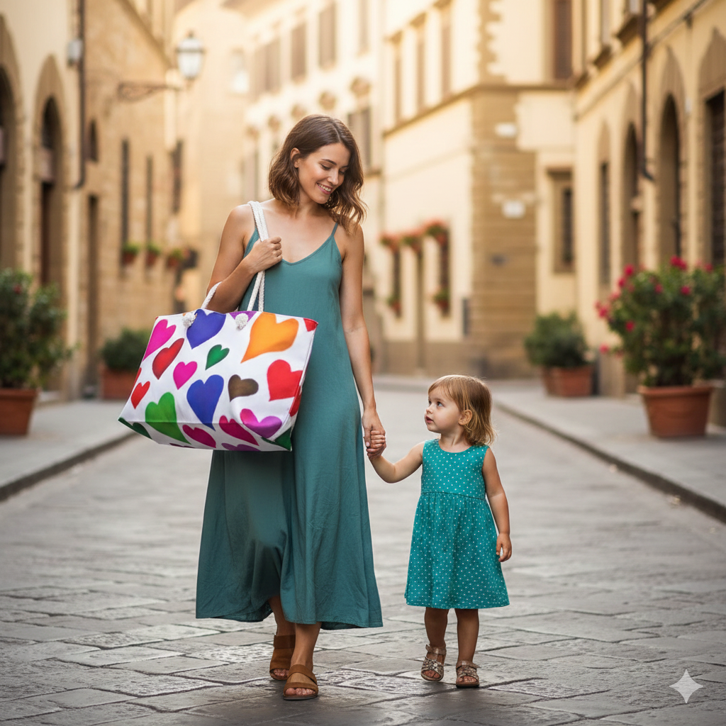 Colorful Heart Pattern Weekender Bag | Large Tote, Rainbow Hearts Travel Bag