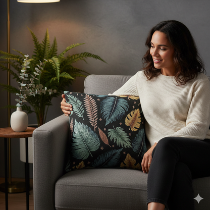 Autumn Leaves Woven Pillow | Multicolor Leaf Pattern, Textured Cushion