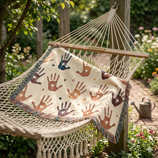 Couverture tissée empreinte de main — Jeté décoratif douillet avec motif d'empreintes de mains ludiques