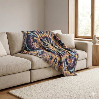Bohemian Mosaic Woven Blanket — Vintage Tile Medallion Throw