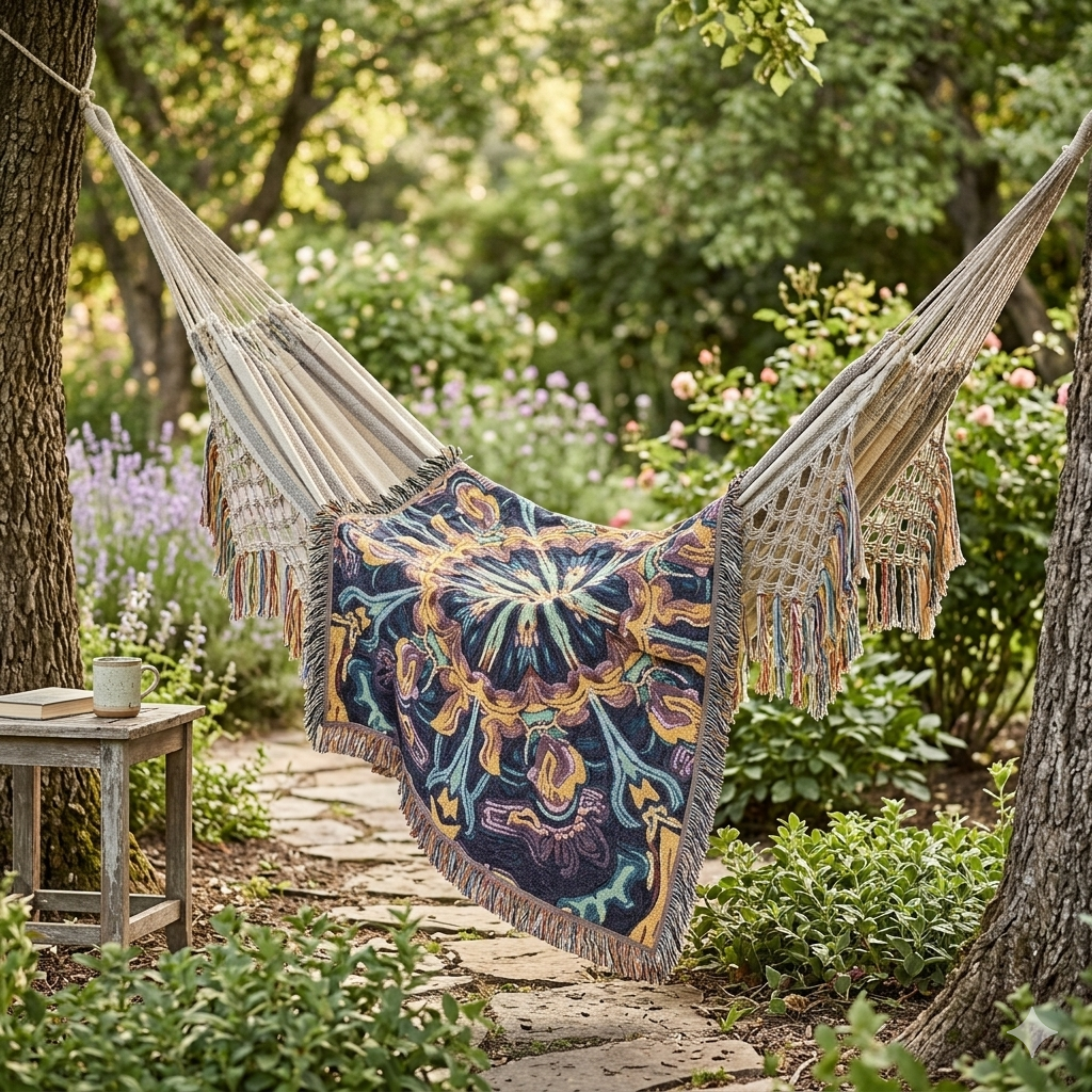 Bohemian Mosaic Woven Blanket — Vintage Tile Medallion Throw