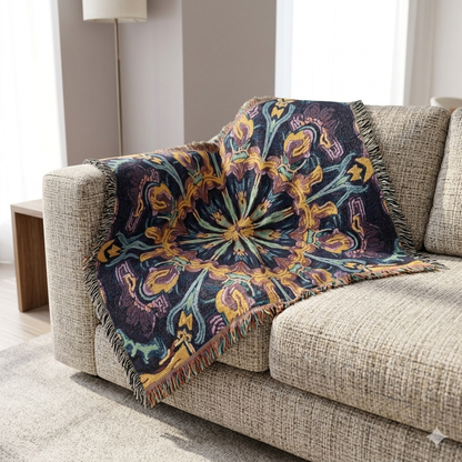 Bohemian Mosaic Woven Blanket — Vintage Tile Medallion Throw