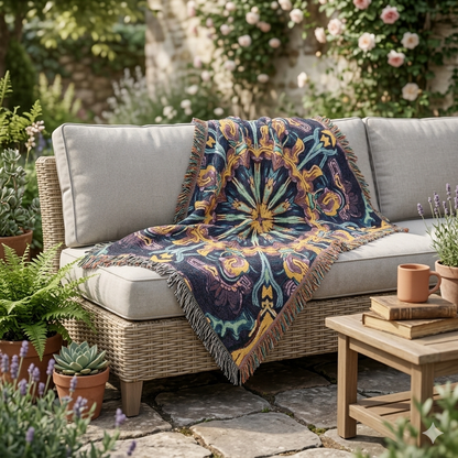 Bohemian Mosaic Woven Blanket — Vintage Tile Medallion Throw
