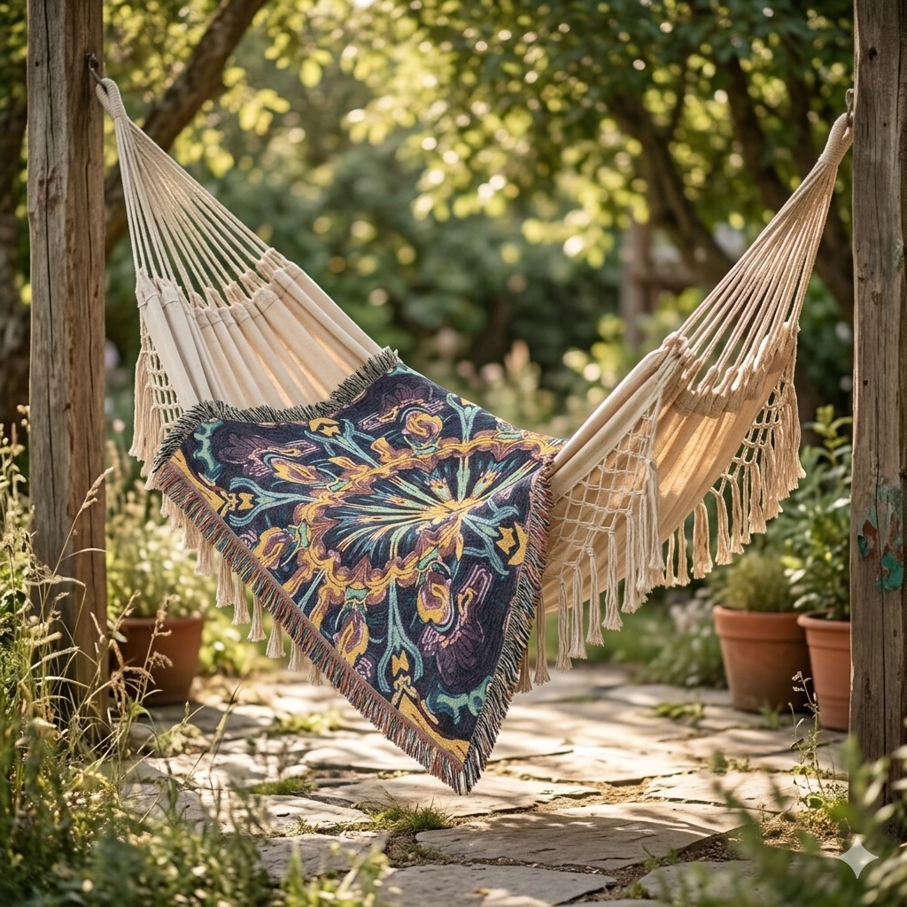 Bohemian Mosaic Woven Blanket — Vintage Tile Medallion Throw