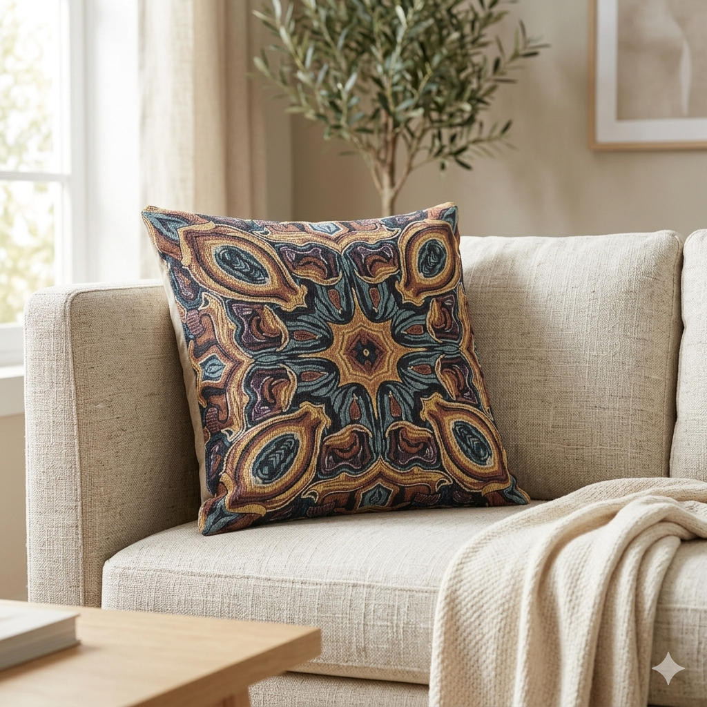 Bohemian Woven Pillow – Mosaic Medallion Decorative Throw Cushion