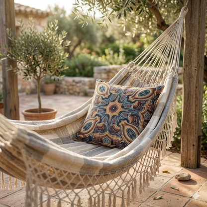 Bohemian Woven Pillow – Mosaic Medallion Decorative Throw Cushion