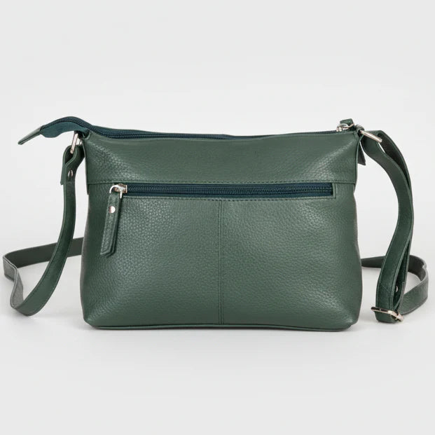 Greenwood Leather Multi-Pocket Crossbody Bag. Premium Pebbled Leather Handbag