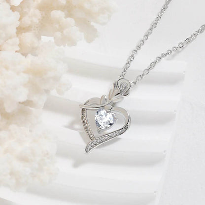 Rose Heart-shaped Necklace With Rhinestones Fashion Everlasting Flower Love Necklace For Women Valentine's Day Gift